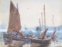 Lot 349 - John E Aitken, Haddock Yawls, Pittenweem, Fife, watercolour