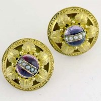 Lot 509 - Pair gold circular pearl earrings