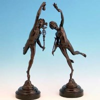 Lot 542 - Pair of bronze figures of Hermes and Pheme, black slate base