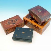 Lot 552 - Two leather sewing boxes, Rosewood box, Tortois shell etc