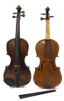 Lot 639 - Two violins, case and two bows.