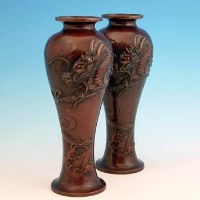 Lot 689 - Pair of Japanese bronze vases.