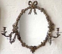 Lot 854 - Gilt brass girandole wall mirror