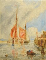 Lot 307 - W.J.J.C Bond, River scene with boats, oil.