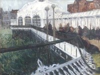 Lot 11 - Margaret Payne, Figures on a pier, oil