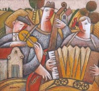 Lot 73 - Jiri Borsky, Village Musicians, acrylic