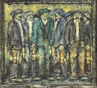 Lot 75 - Charles M. Jones, In the Cage-Going Down, oil