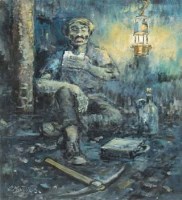 Lot 77 - Charles M. Jones, Working Lunch, oil