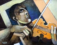 Lot 95 - Geoffrey Key, Window Violin, oil