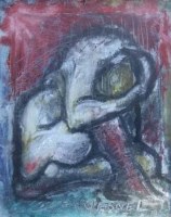 Lot 118 - Quesnel, crouching figure, oil