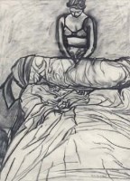 Lot 163 - Brian Bradshaw, Girl Making Bed, charcoal