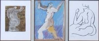 Lot 169 - Geoffrey Key, figure study triptych, mixed media