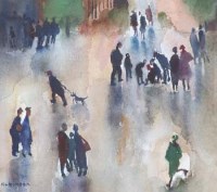 Lot 170 - Sue Atkinson, Wet road above Holmfirth, watercolour