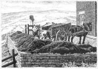 Lot 171 - C.F. Tunnicliffe, loading the cart, scraperboard
