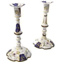 Lot 288 - Pair of Bilston enamel candlesticks