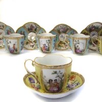 Lot 587 - Five Dresden cabinet cups and saucers
