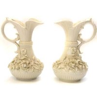Lot 595 - Pair of Belleek jugs