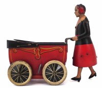 Lot 23 - Early 20th century tin plate 4 wheel pram with