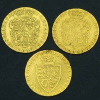Lot 251 - Three George III guineas, 1774, 1775, 1789