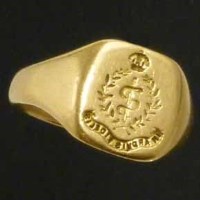 Lot 289 - 18ct gold signet ring with Medical Corps crest.