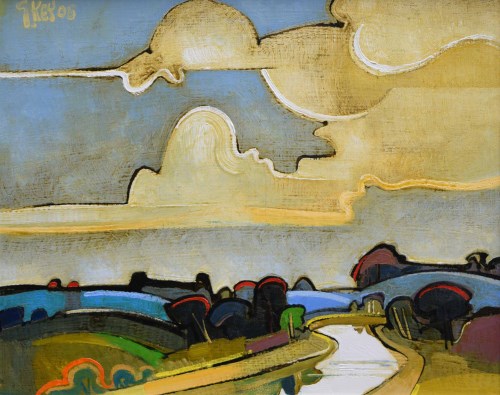 350 - Geoffrey Key, Bend in the River, oil.