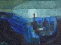 Lot 352 - Geoffrey Key, Glossop from the Snake, oil.