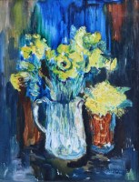 Lot 357 - J.L. Isherwood, Daffodils and Primroses, oil.