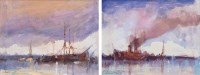 Lot 362 - Ken Moroney, Harbour scenes with various shipping, oil (2).
