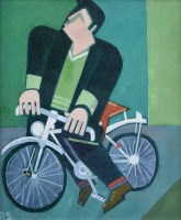 Lot 380 - Peter Stanaway, My First Hercules Bike, acrylic.