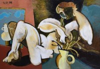 Lot 391 - Geoffrey Key, Reclining Figure, oil.