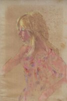 Lot 398 - Harold Riley, Female portrait, oil.