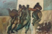 Lot 406 - Geoffrey Key, Figure group, oil.