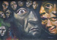 Lot 422 - Frank McFadden, Faces looking out, oil.