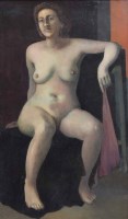 Lot 427 - English School, 20th century, Seated female nude, oil.