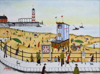 Lot 432 - John Hanley, Good Day at the Beach, oil.