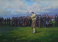 Lot 434 - Craig Campbell, Bobby Jones at Hoylake, oil.