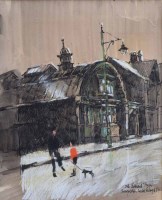 Lot 436 - Harold Riley, Old Billiard Hall, Liverpool Road, Eccles, ink and pastel.