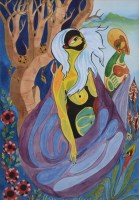 Lot 447 - Jesse Allen, Adam and Eve in the Garden of Eden, watercolour.