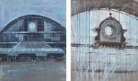 Lot 458 - D. Fricker, Central Station, Manchester, pastels (2).