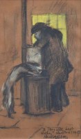 Lot 471 - Harold Riley, Putting out the waste, pastel.