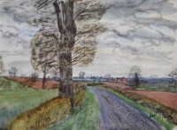 Lot 478 - Leon Underwood, Country lane, watercolour and verso.