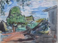 Lot 480 - Leon Underwood, Rural scene with building, watercolour.