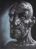 Lot 484 - Peter Howson, Portrait of a bearded man, pastel.