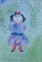 Lot 487 - Dora Holzhandler, Woman in garden, watercolour and ink.
