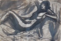 Lot 489 - Leon Underwood, Reclining female nude, charcoal and wash.