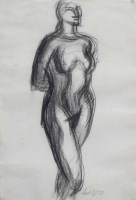 Lot 490 - Leon Underwood, Standing female nude, charcoal.