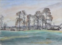 Lot 491 - Leon Underwood, Rural view with horses, watercolour.