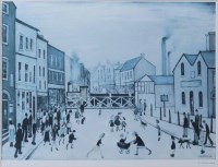 Lot 499 - After L.S. Lowry, The Level Crossing, Burton On Trent, signed print.