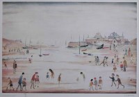 Lot 503 - After L.S. Lowry, On The Sands, signed print.
