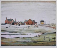 Lot 507 - After L.S. Lowry, Landscape with Farm Buildings, signed print.